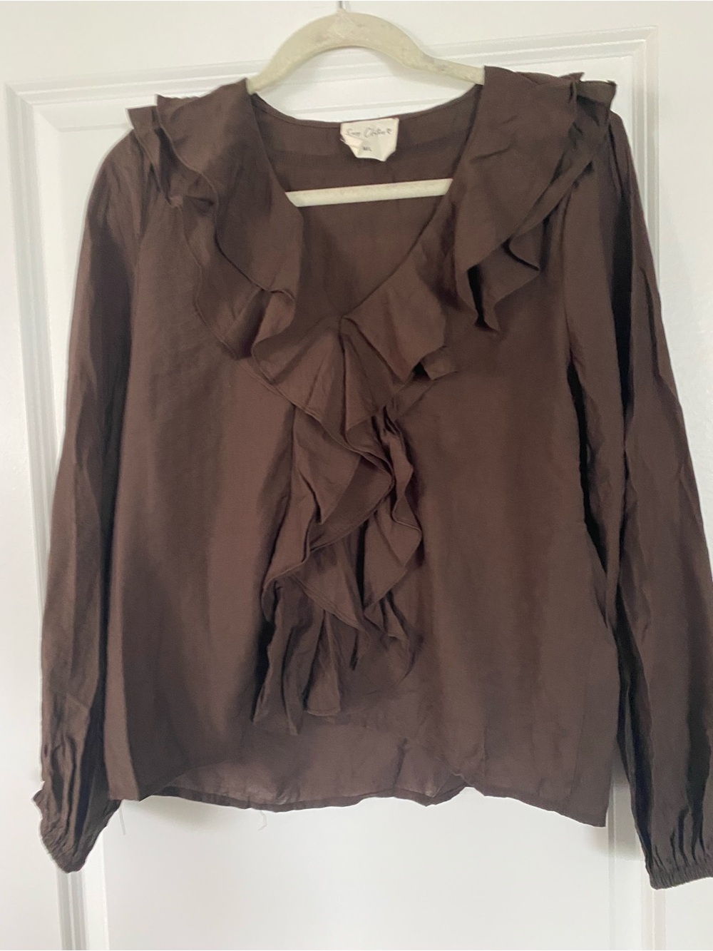 Ruffle Front Brown Blouse
